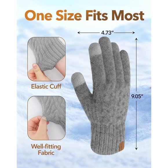 ⚡Women & Men Black+Light Gray Touch Screen Warm Thick Fleece Lined Knit Gloves - Picture 2 of 7